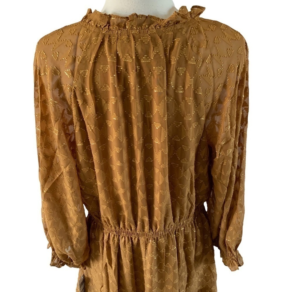 London Times Aztec Burnout Ruffle Dress In Terracotta With Gold Threading Sz. 12 - Picture 6 of 13